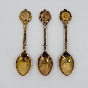 Antique Dutch .833‎ Silver-Gilt Demitasse Spoons Set of 3 Portrait Finials